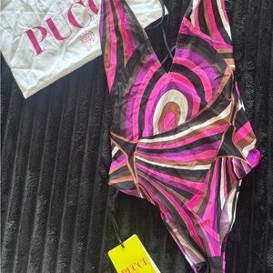 Emilio Pucci Pink and Brown One Piece Swimsuit